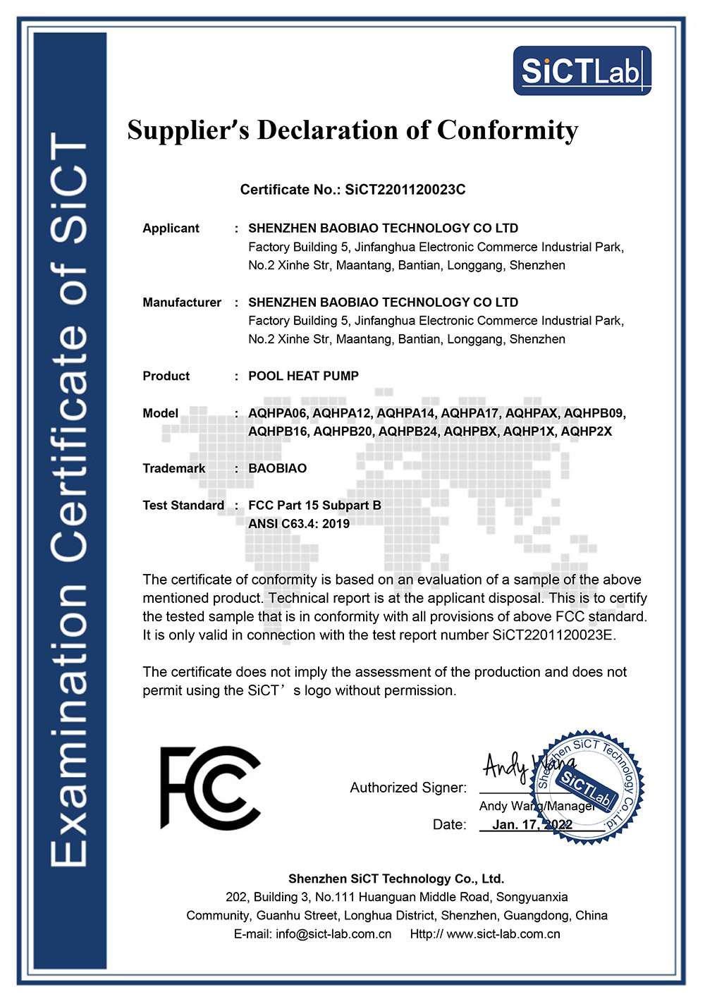 Pool Heat Pump FCC